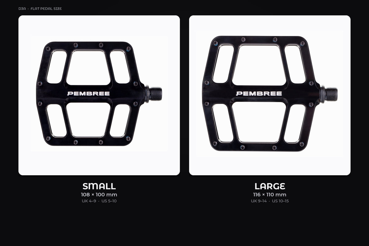 PEMBREE D3A flat pedals Small and Large size comparison for shoe size guide